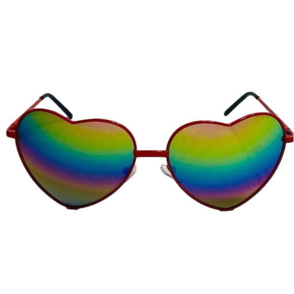 6018 | Red Frame Rainbow Lens Heart Sunglasses - Picture 1 of 5